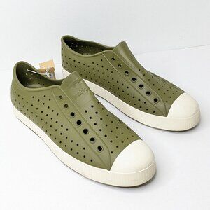 Native Olive Green Slip-On Loafers with White Toe Cap